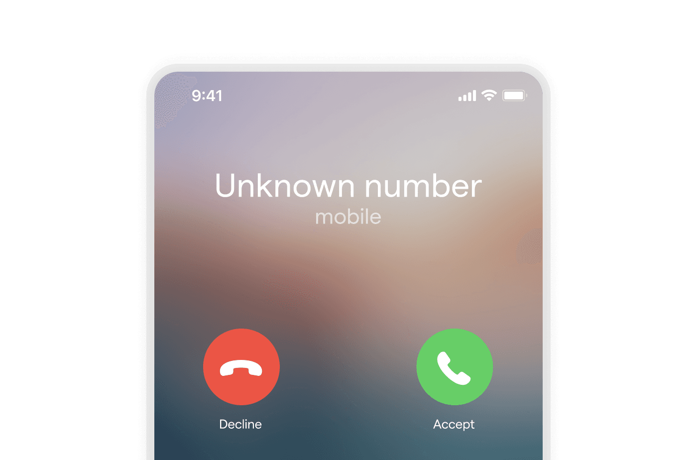 screen with incoming call unknown number