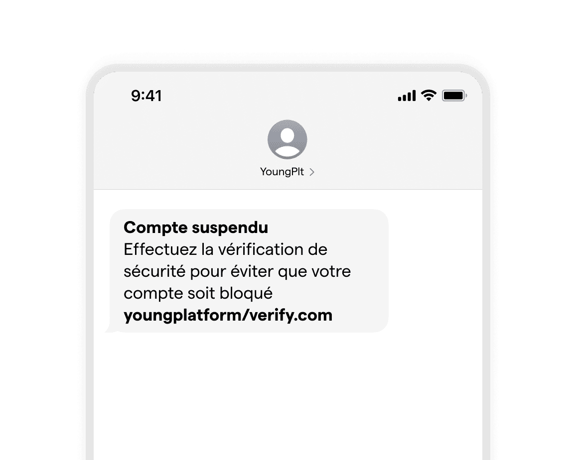SMS frauduleux avec lien frauduleux