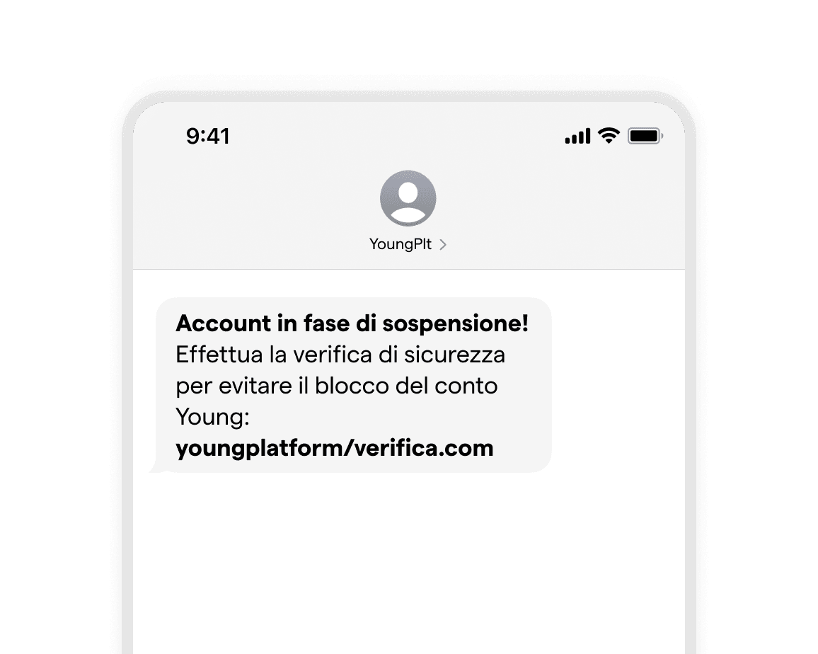 testo SMS fraudolento con link fraudolento