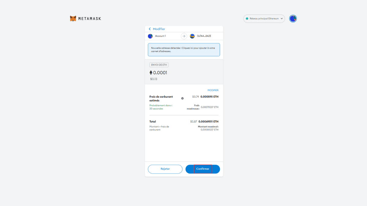 Comment confirmer une transaction sur Metamask
